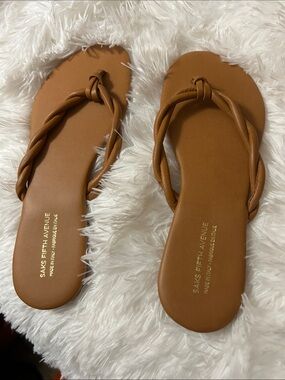 Saks Fifth Avenue Cognac Braided Slide Sandals